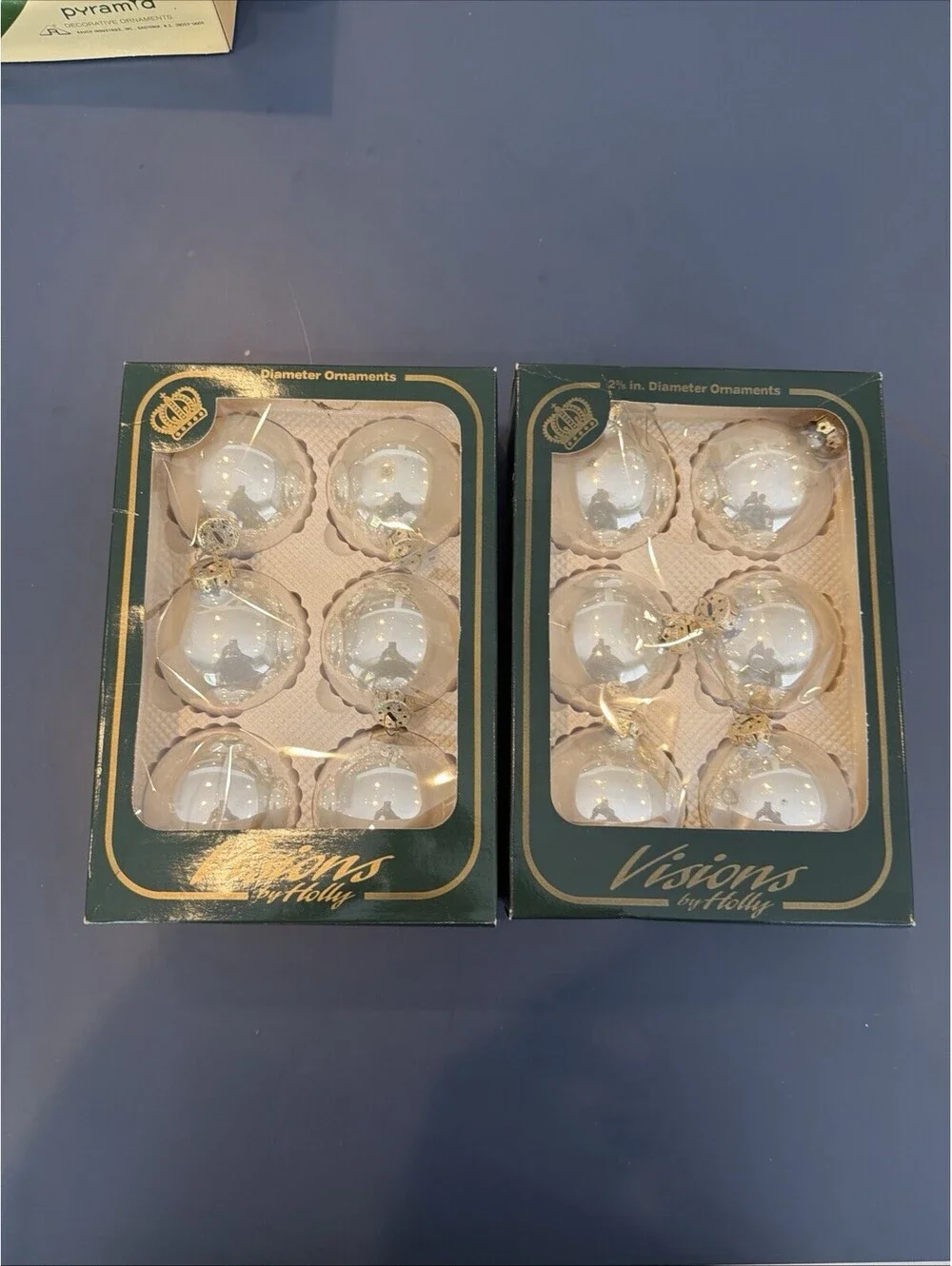 Vintage Silver Glass Ornaments Visions By Holly 2 Boxes 12 Ornaments